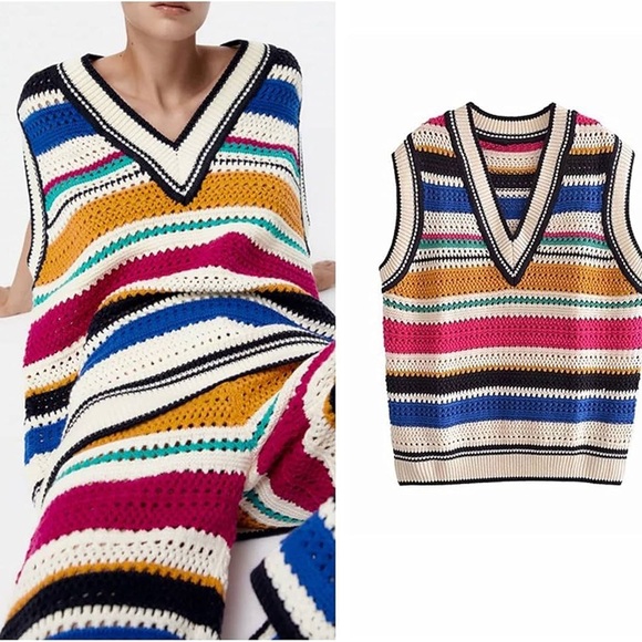 アウターその他 YESEYESEE Rainbow Knit Vest Cream yeseyesee Rainbow Knit Vest - Cream | International Store